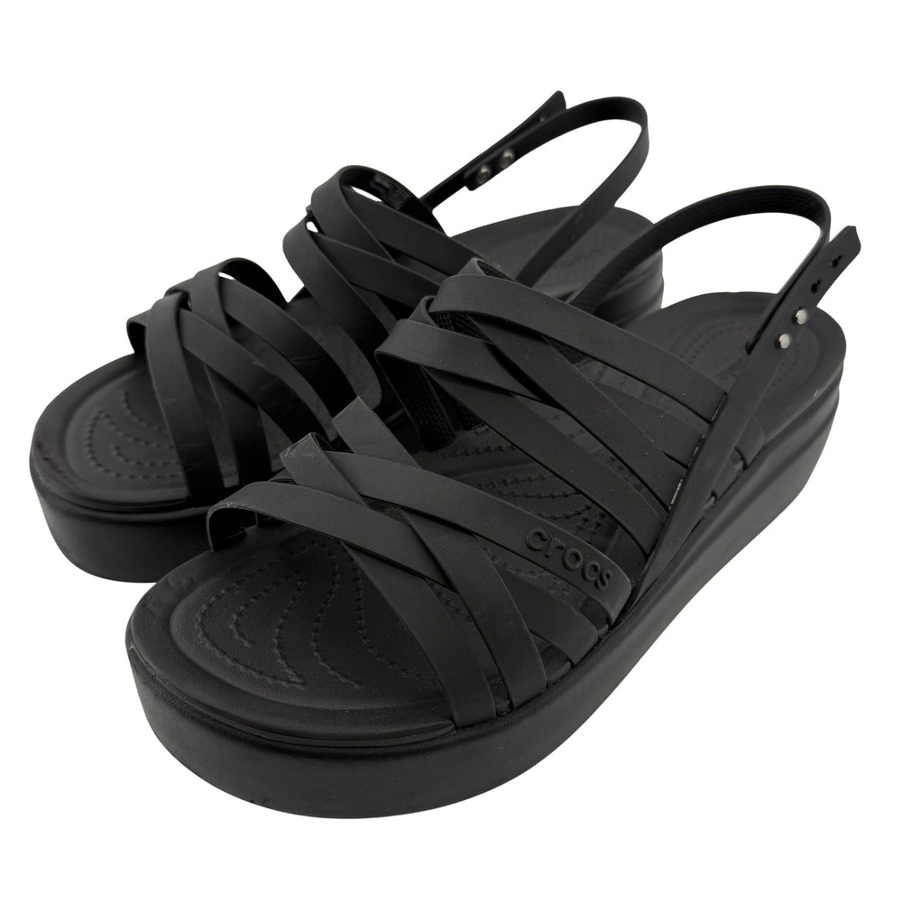Crocs Brooklyn Strappy Low Wedge Sandal Black Women 10 Comfort Platform Y2K